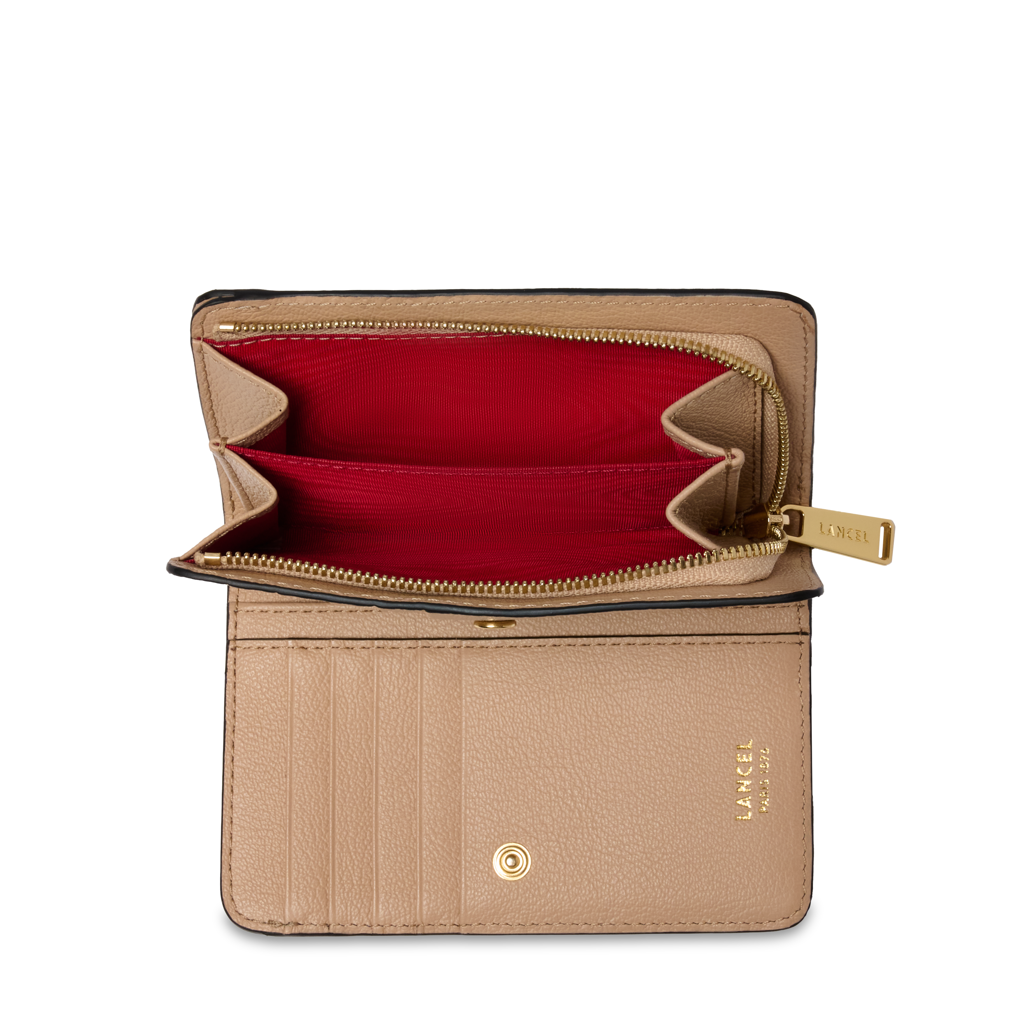 Portefeuille rectangulaire zippé bcbg de lancel en cuir LANCEL Beige