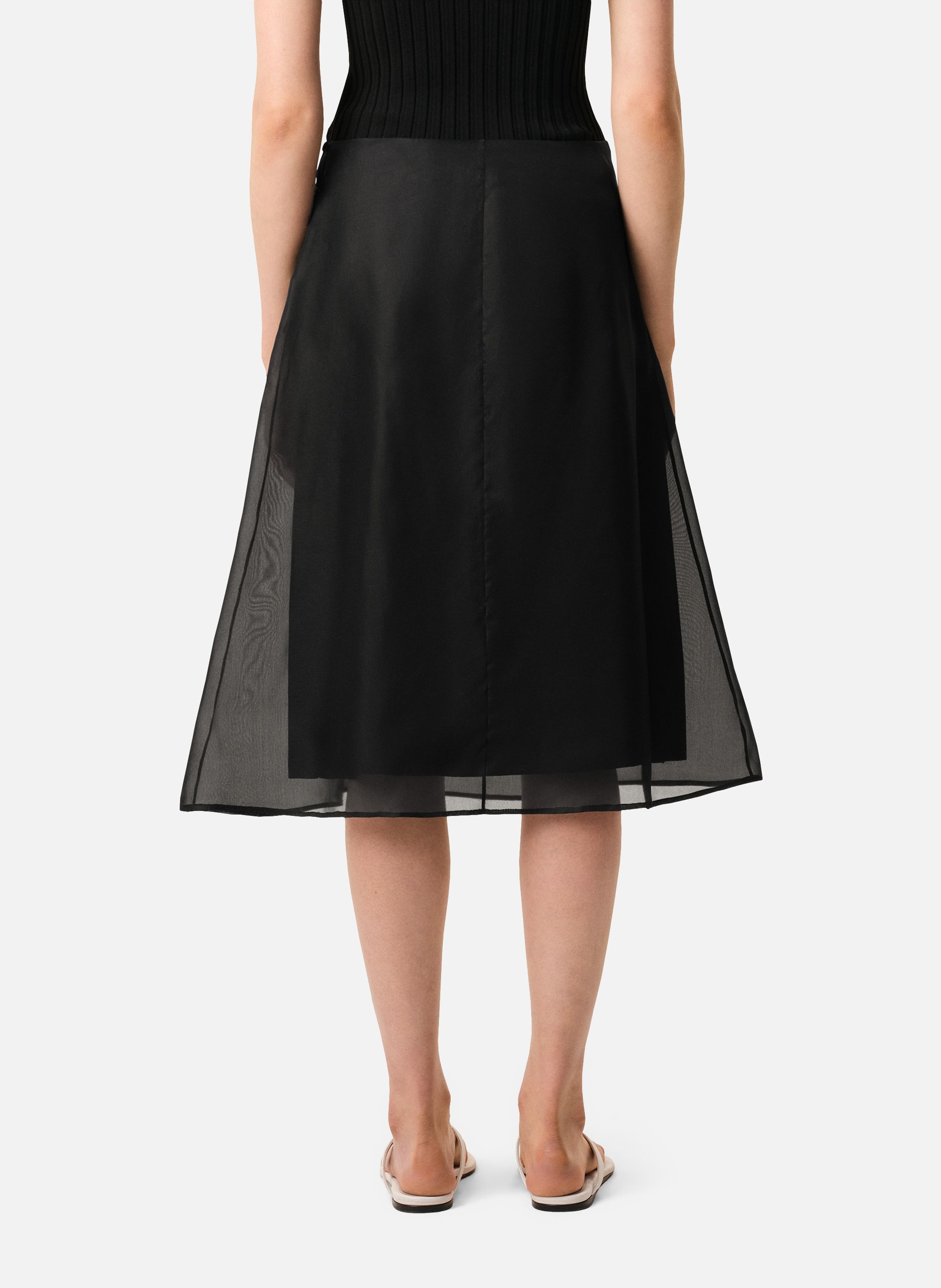 Jupe midi trapèze en soie AMI PARIS Noir
