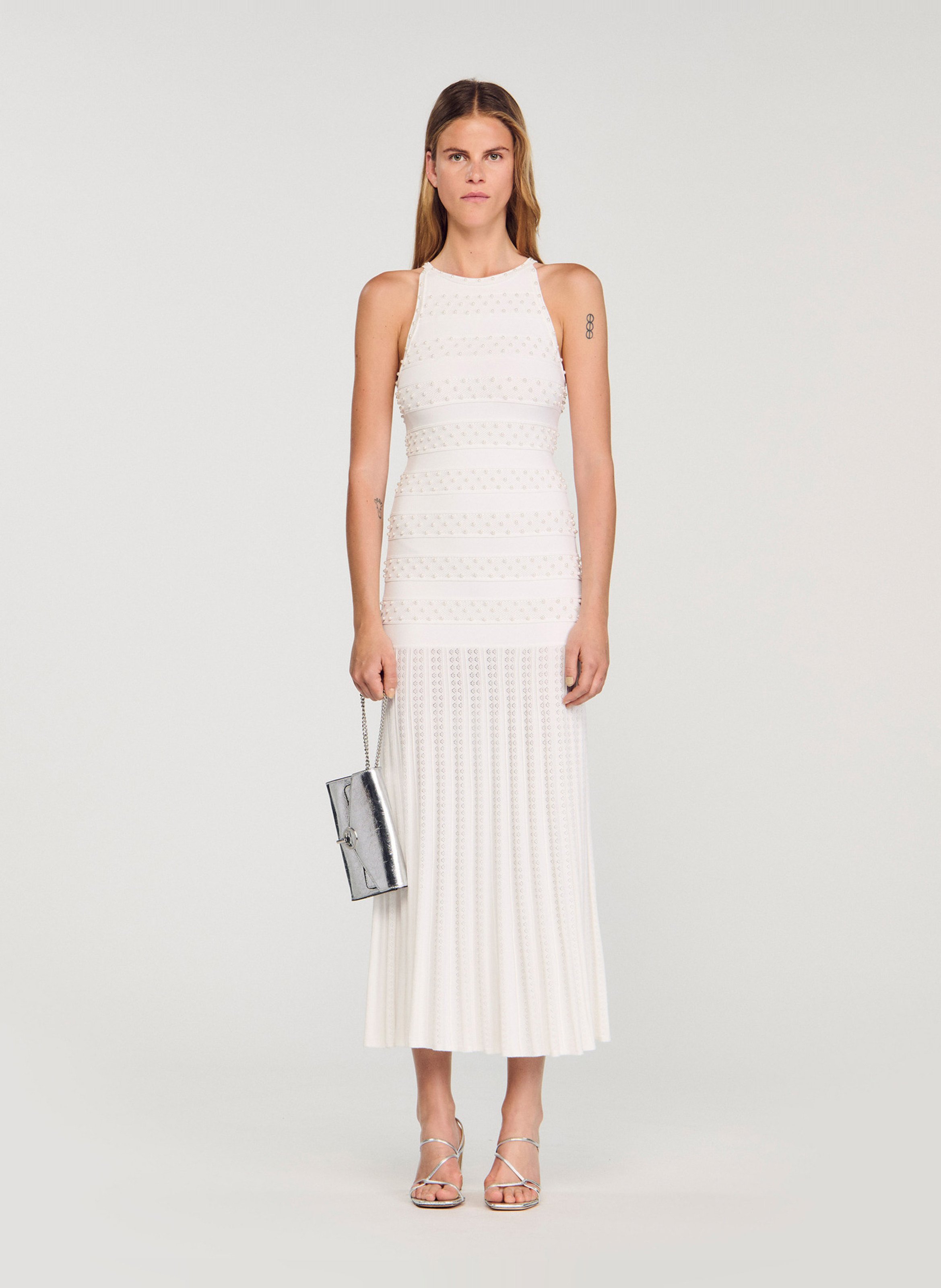 Robe longue évasée col rond SANDRO Beige