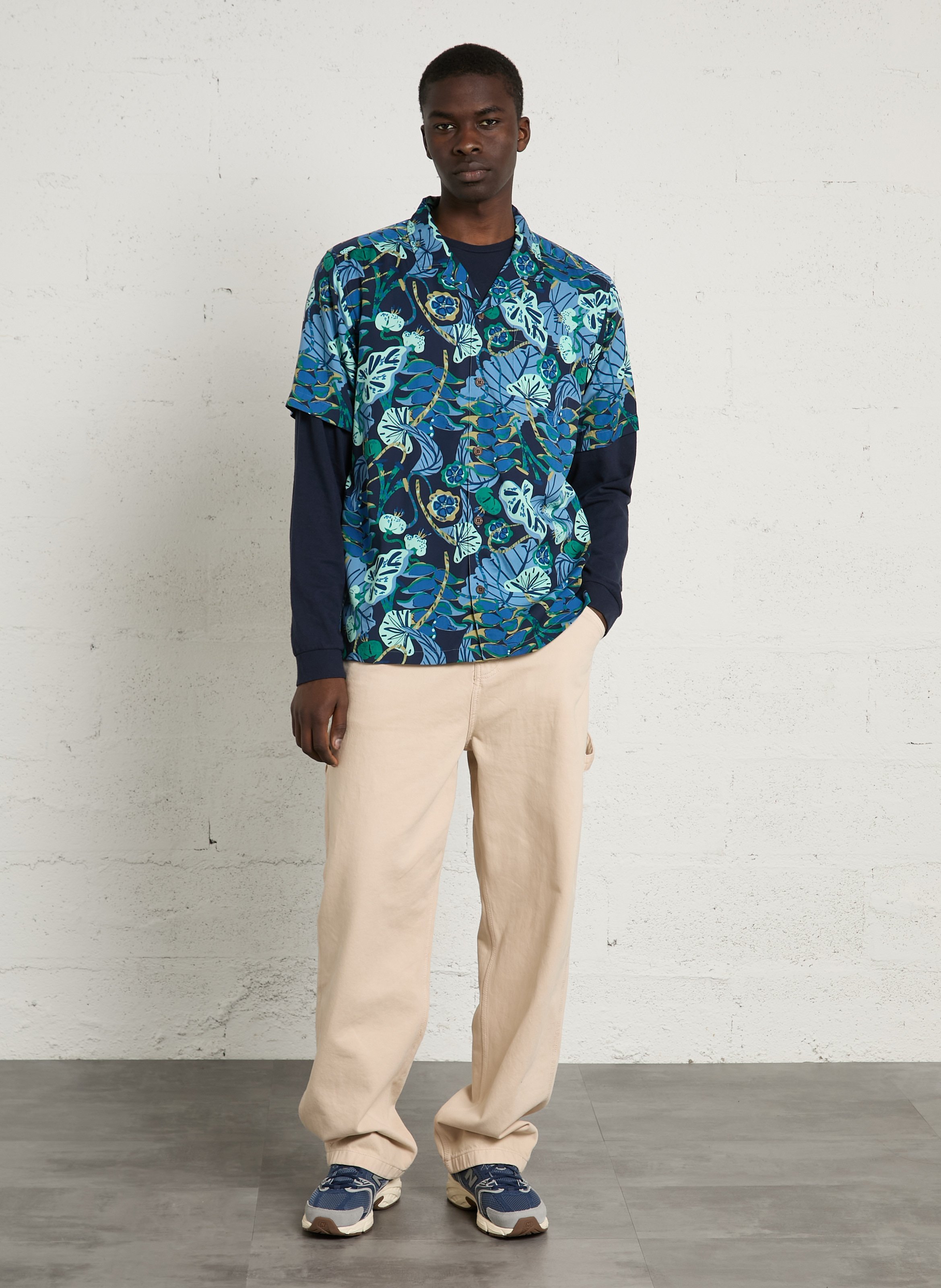 Chemise droite col cubain imprimée PATAGONIA Bleu