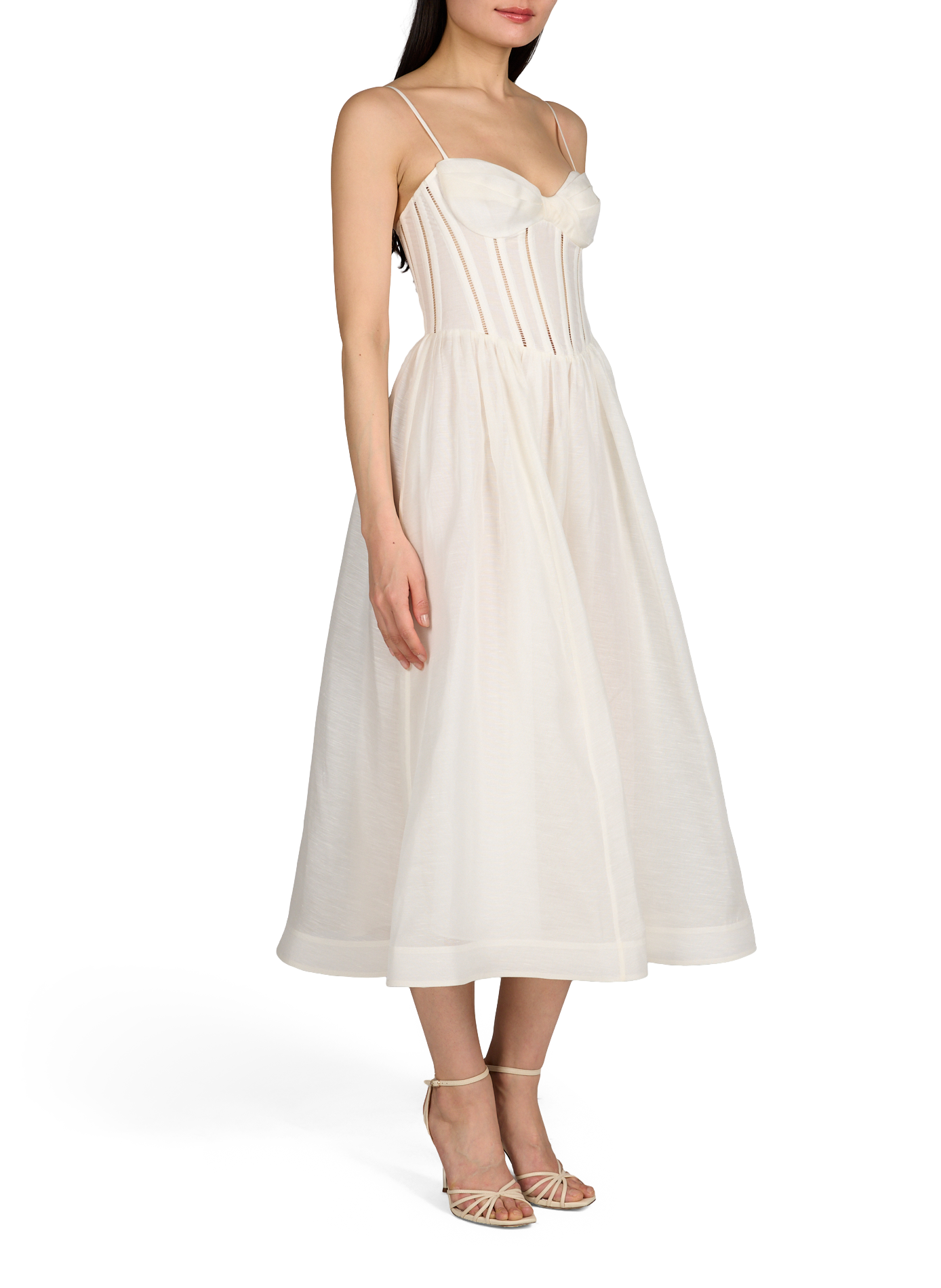 Robe midi évasée en lin et soie ZIMMERMANN Blanc