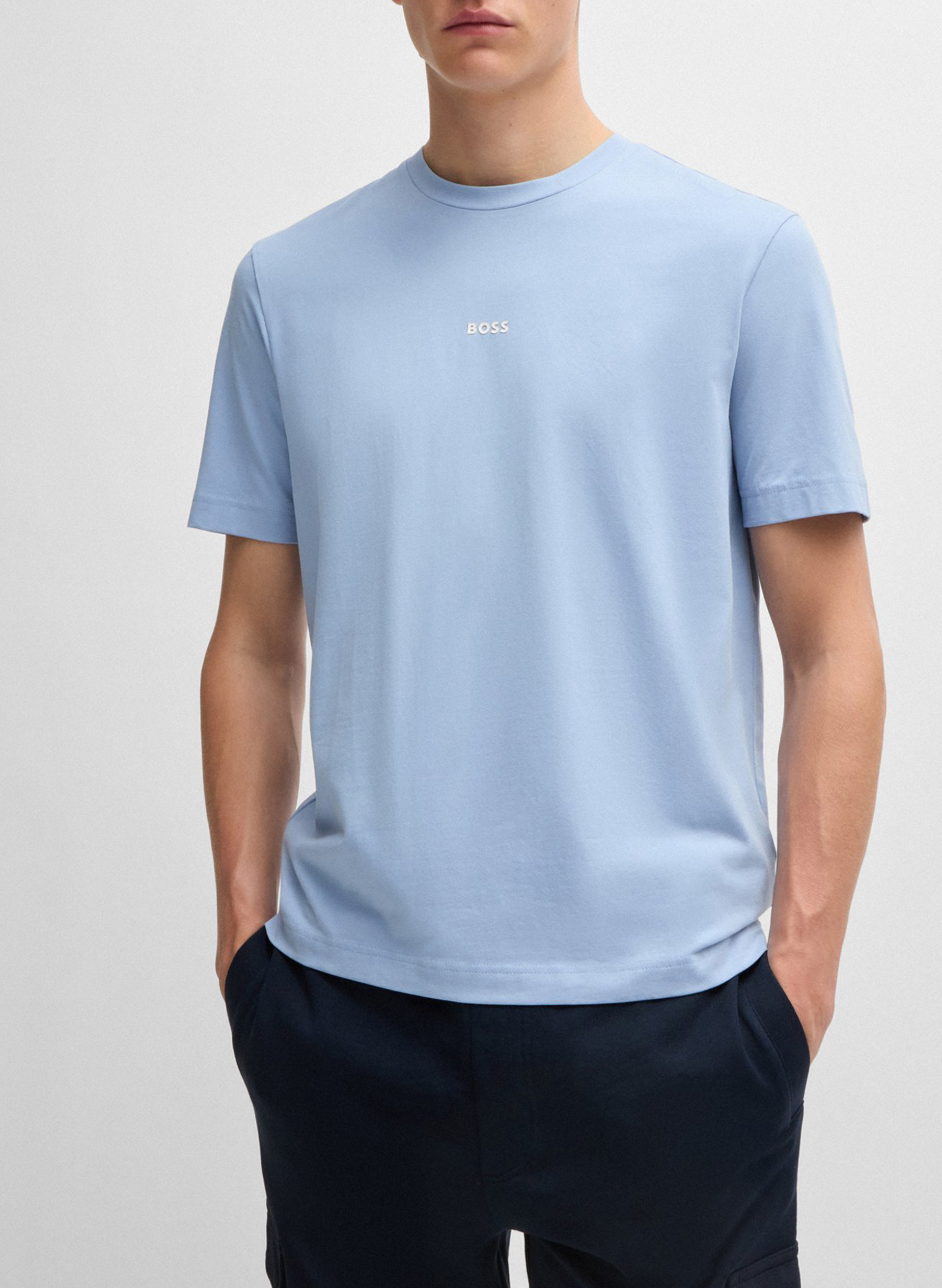 Tee-shirt col rond en coton mélangé BOSS Bleu