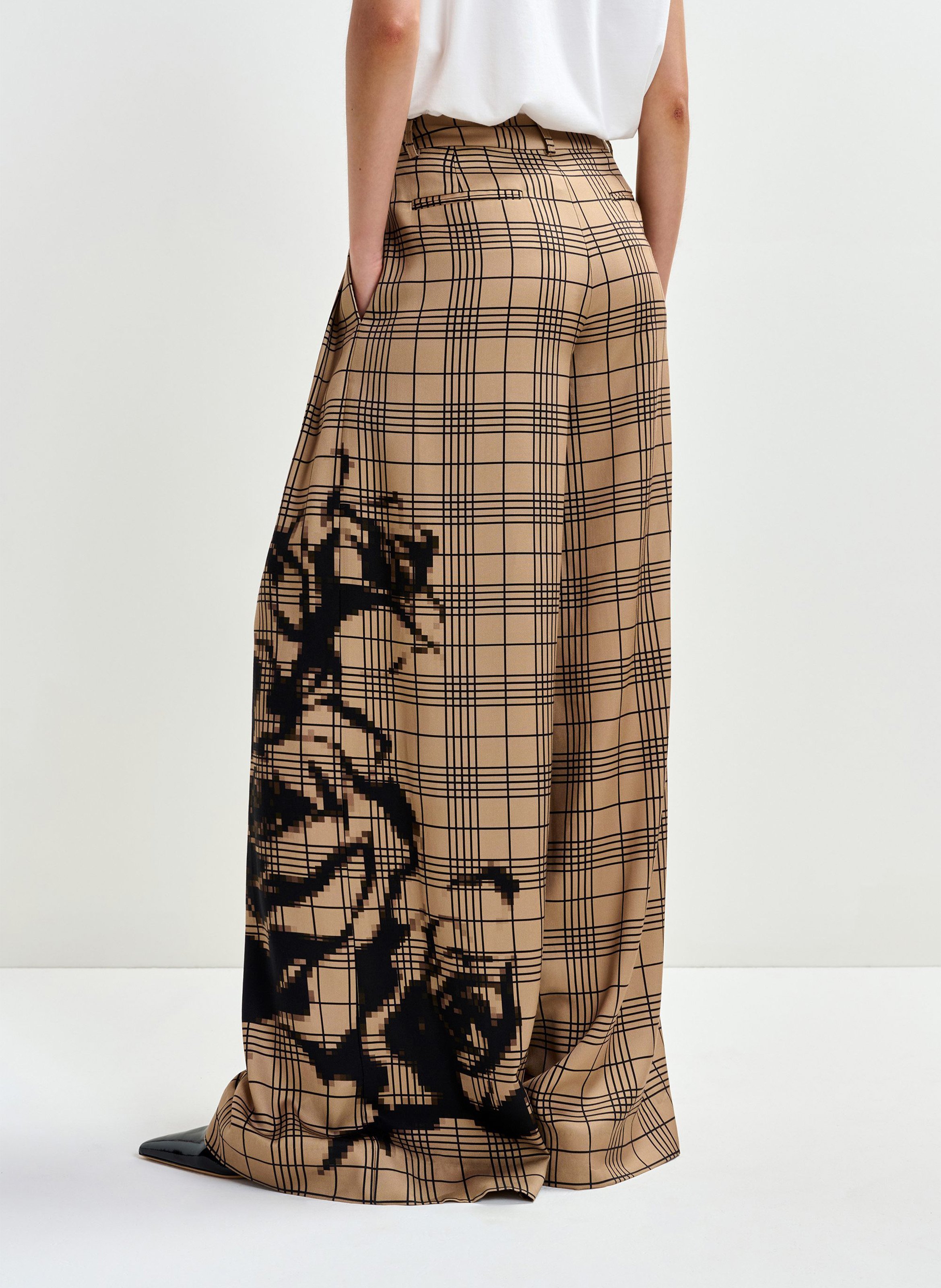 Pantalon large à carreaux jane ESSENTIEL ANTWERP Marron