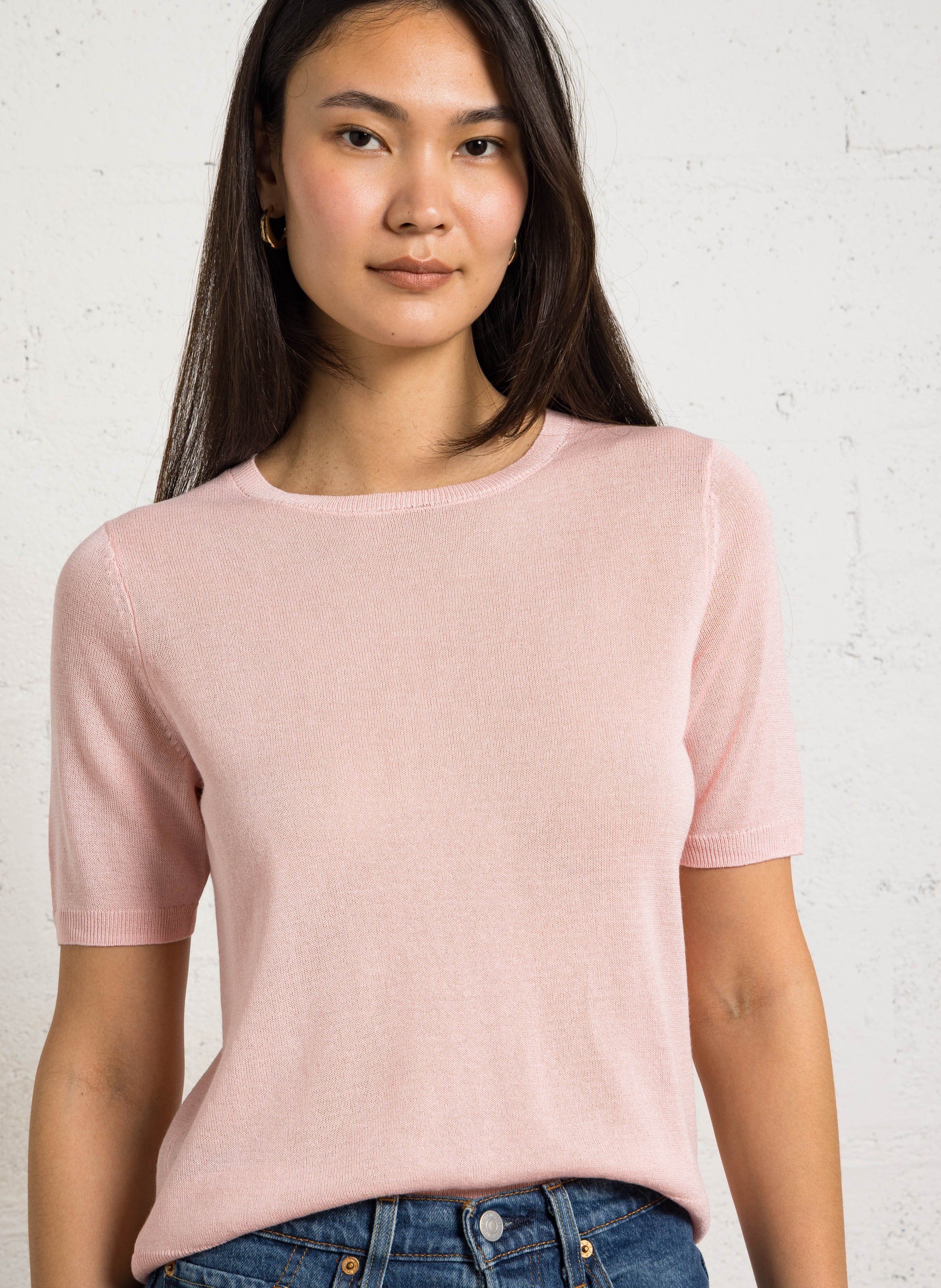 Pull manches courtes en maille fine unie paprika bis MAISON 123 Rose