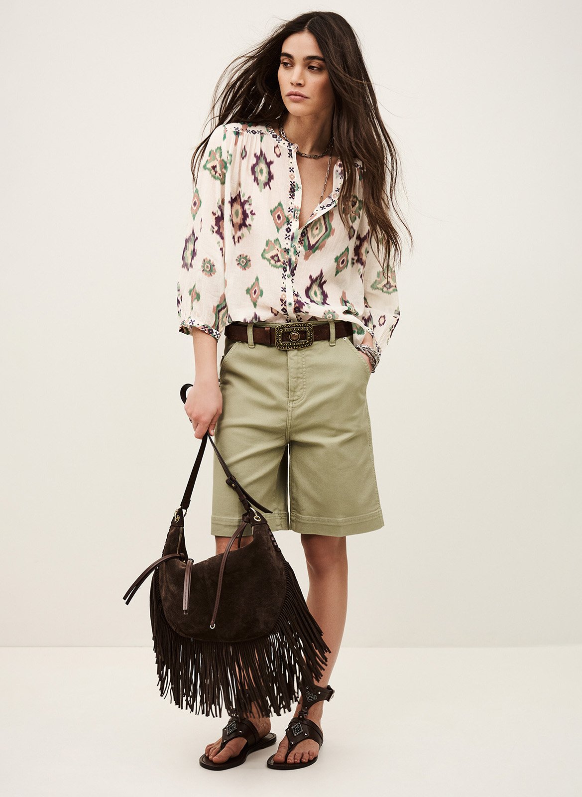 Chemise col classique en coton odelie Beige