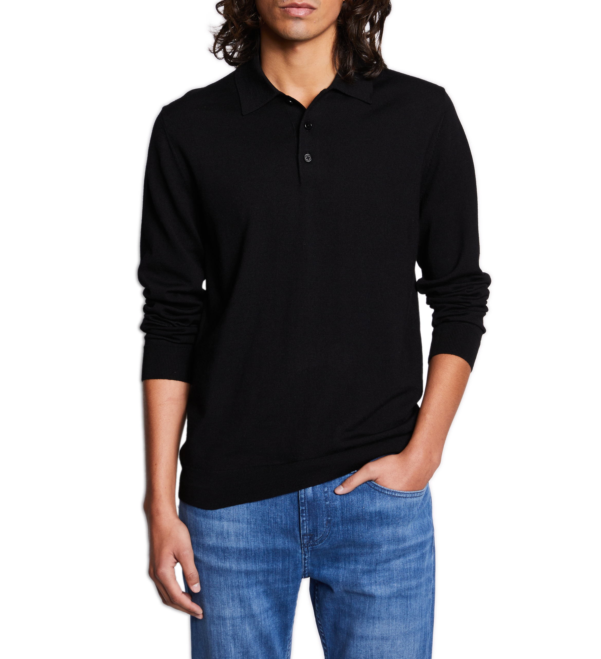 Polo manches longues en laine mérinos AU PRINTEMPS PARIS Noir