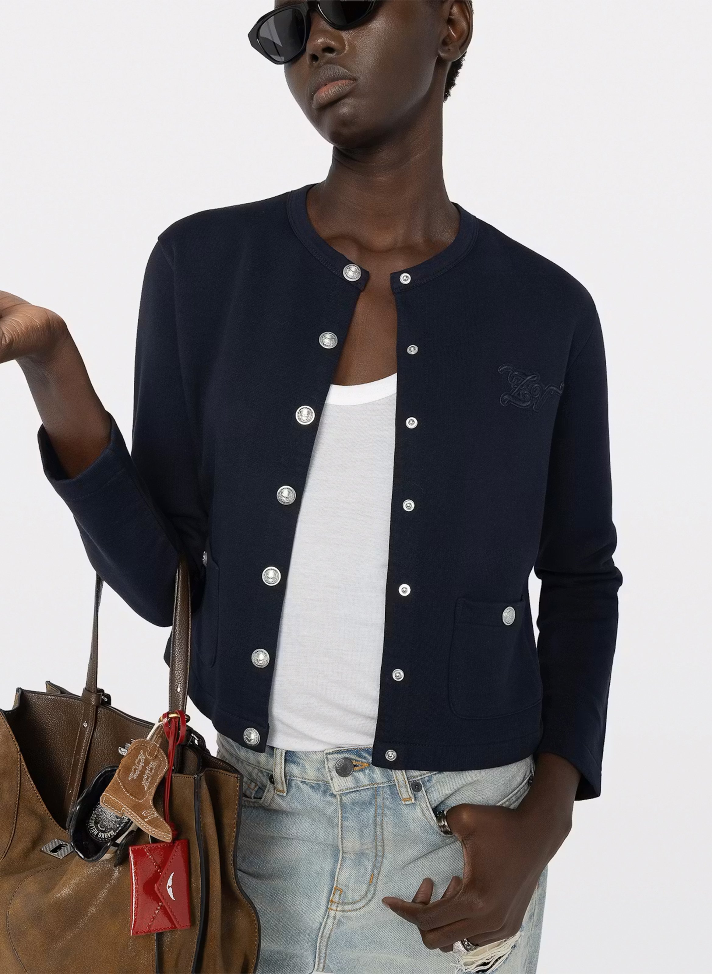 Cardigan boutonné uni en coton bio cama ZADIG&VOLTAIRE Bleu