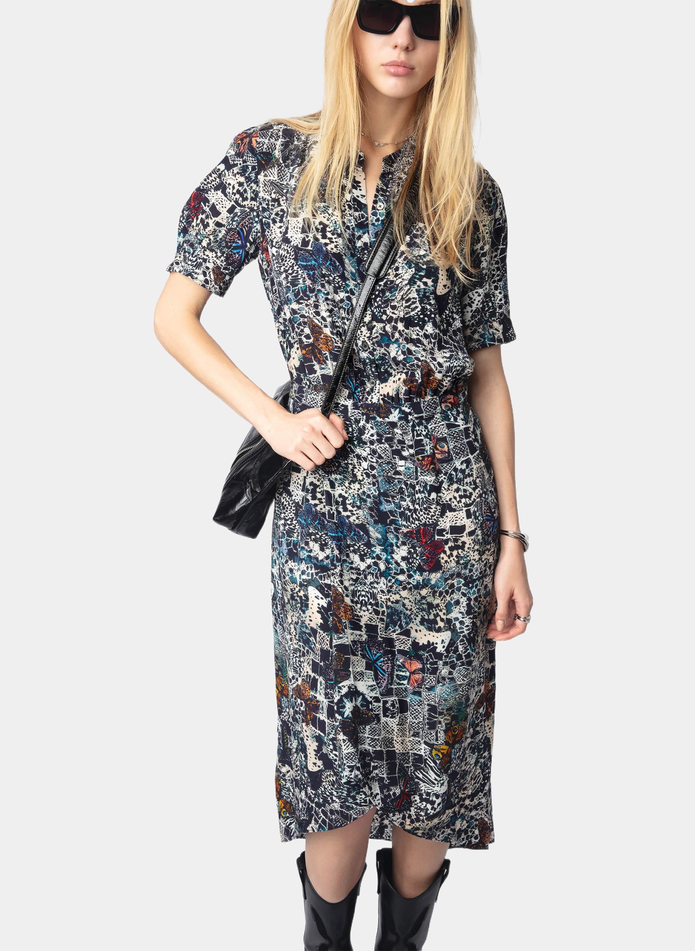Mittellanges bedrucktes Kleid mit kurzen Ärmeln Rimaz ZADIG&VOLTAIRE Blau