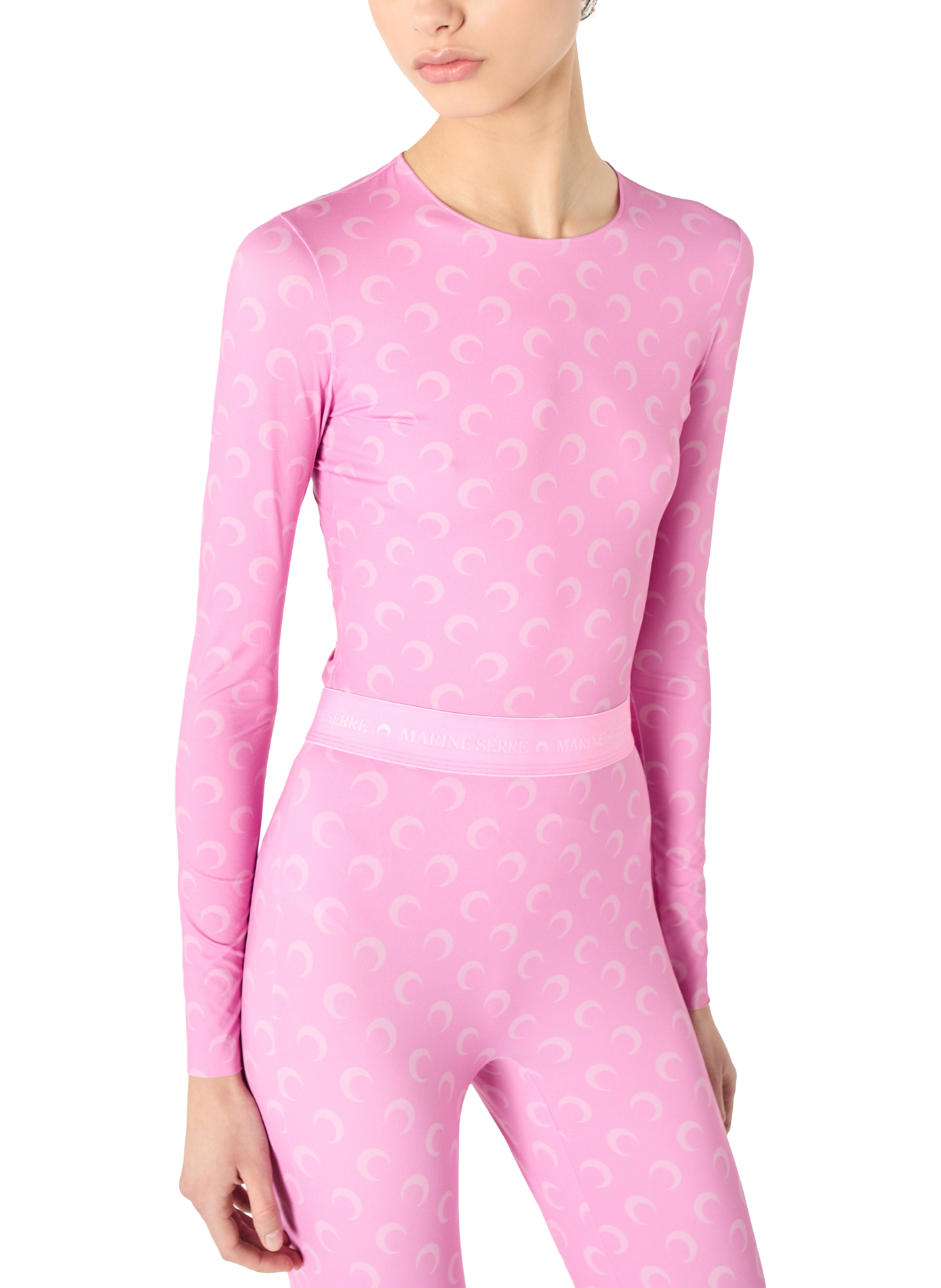Top à manches longues et col rond en jersey imprimé moon MARINE SERRE Rose
