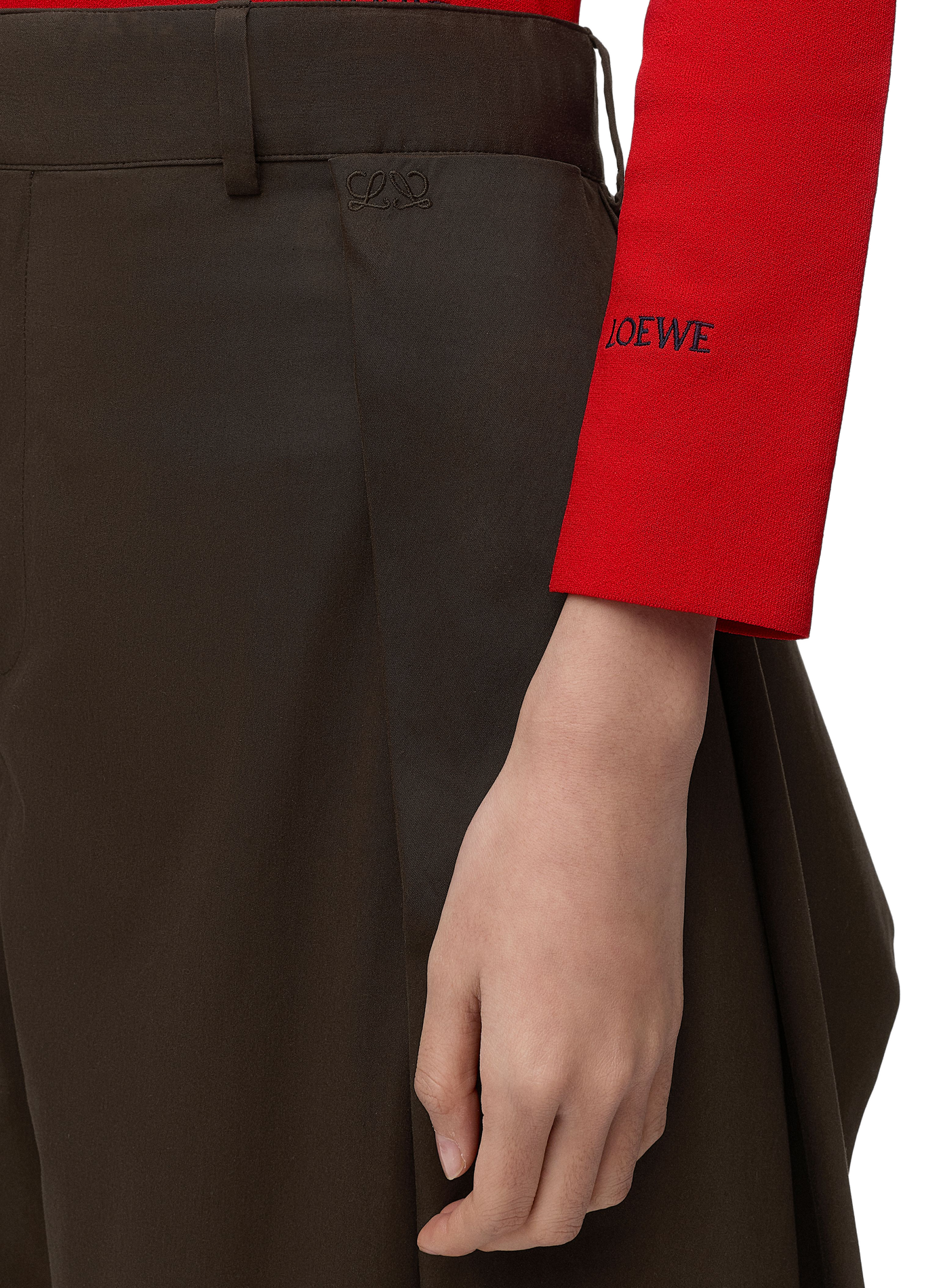 Pantalon en coton et soie LOEWE Marron