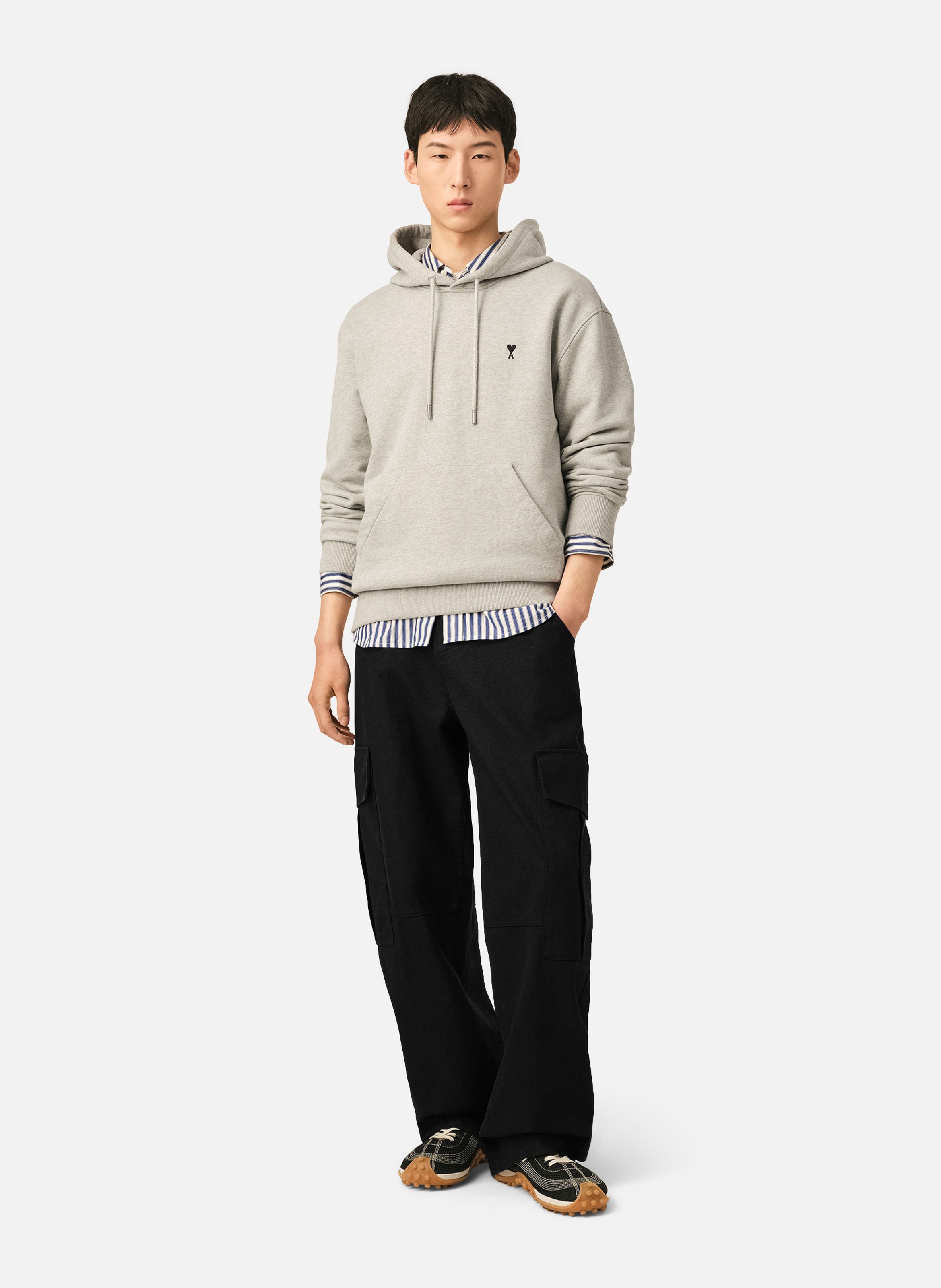Pantalon cargo coupe baggy en coton AMI PARIS Noir