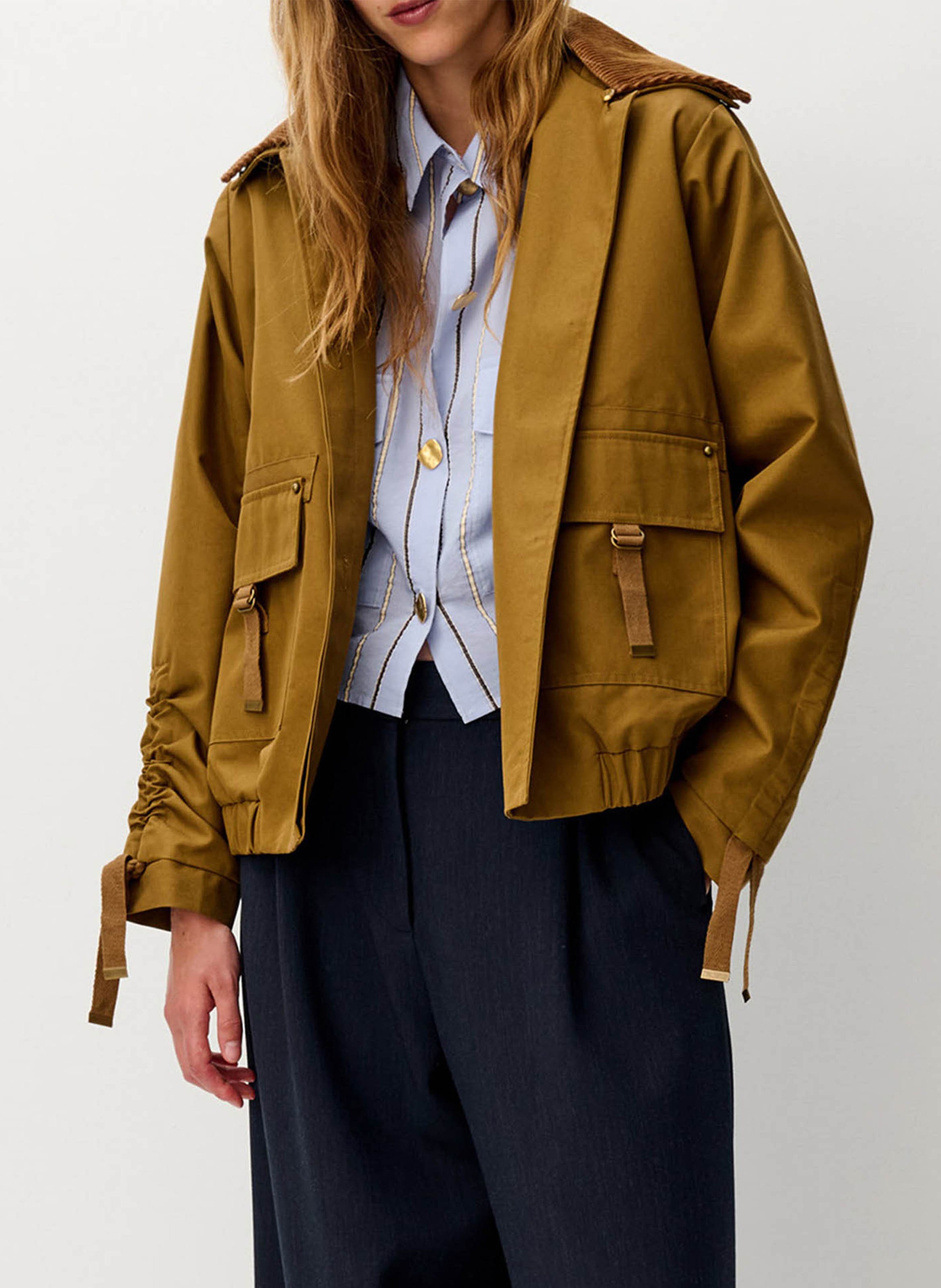 Blouson oversize col classique en coton mélangé diwork SESSUN Marron