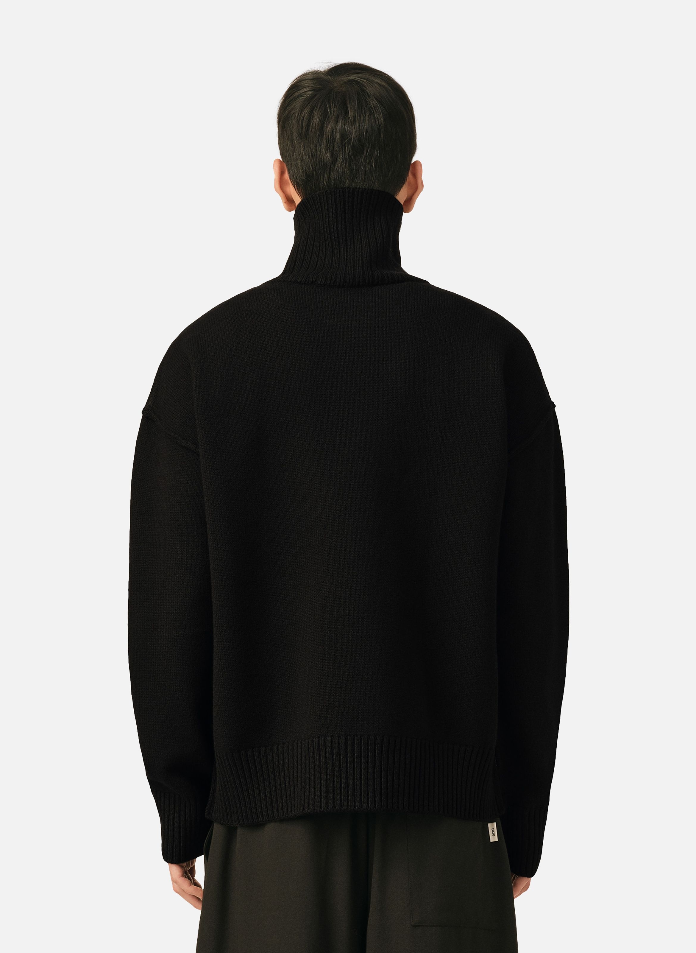 Pull col cheminée ami de coeur en laine unisexe AMI PARIS Noir