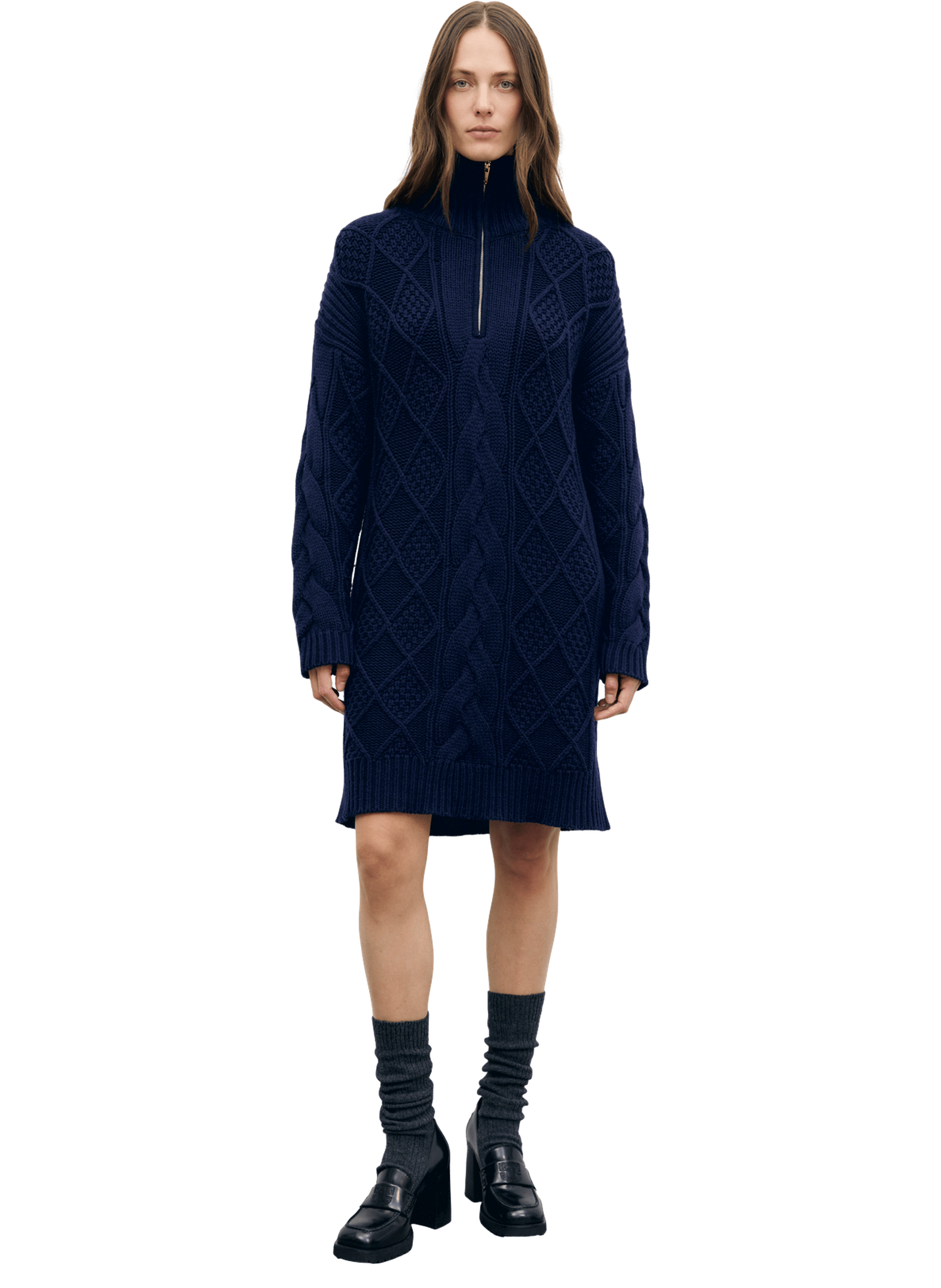 Robe à torsades et col camionneur en laine - crystal GERARD DAREL Bleu