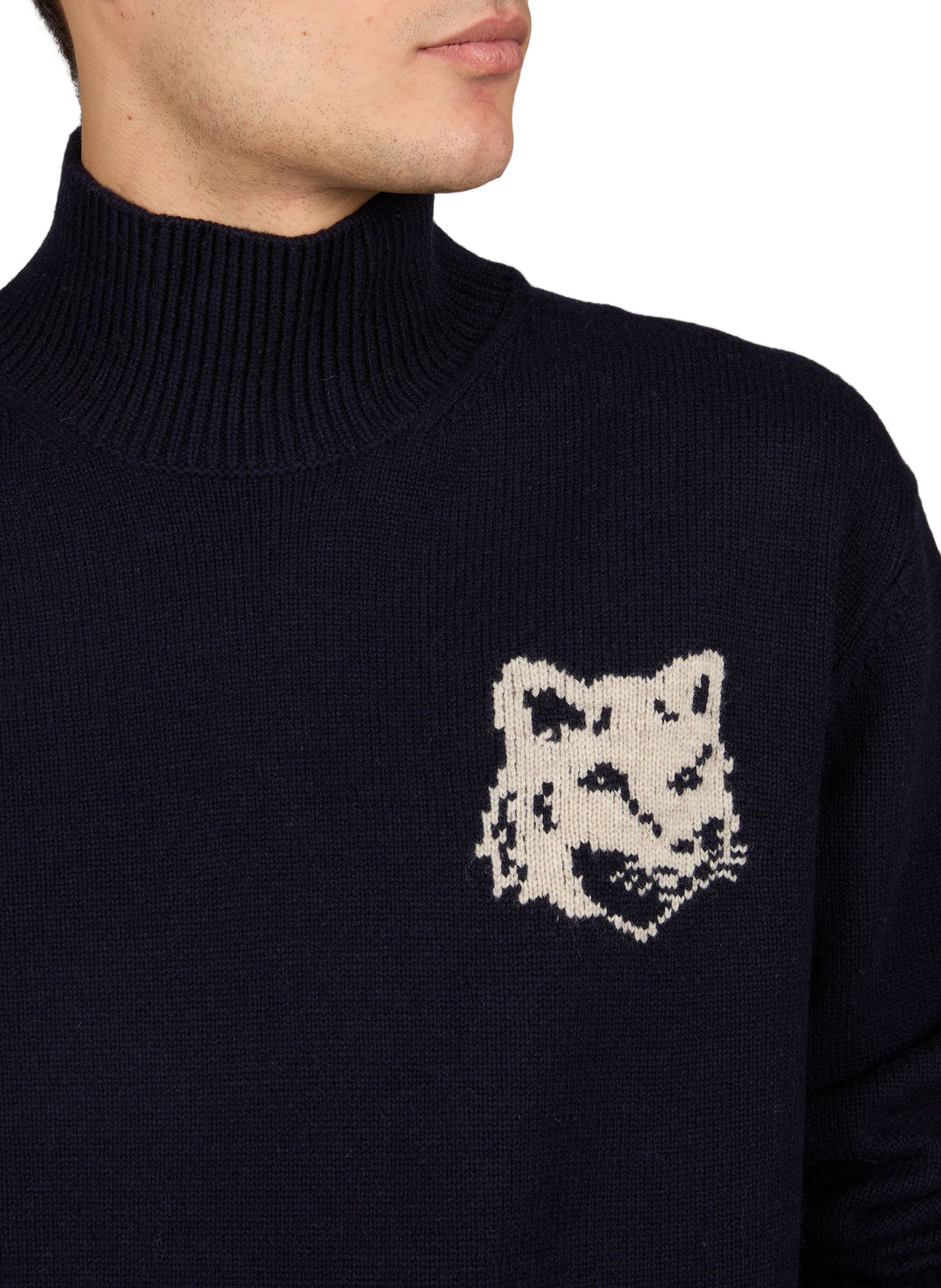 Wollpullover mit geradem Stehkragen MAISON KITSUNÉ Blau