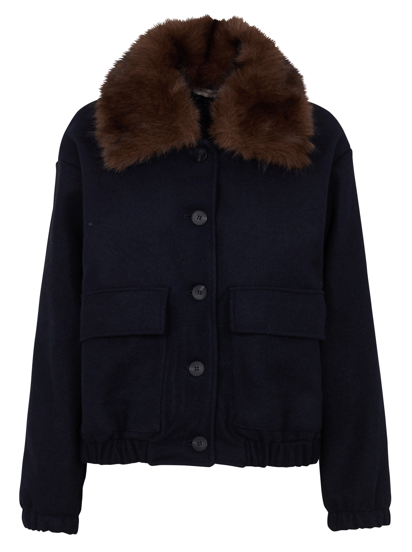 Jack met klassieke kraag en bontlook LA FEE MARABOUTEE Blauw